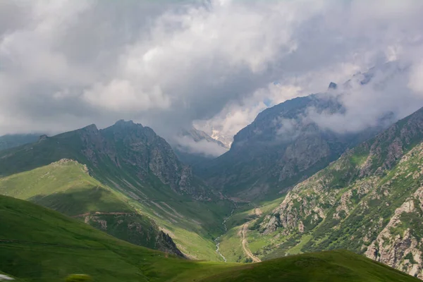 Зелені Поля Скелясті Гори Красива Природа Високими Горами — стокове фото