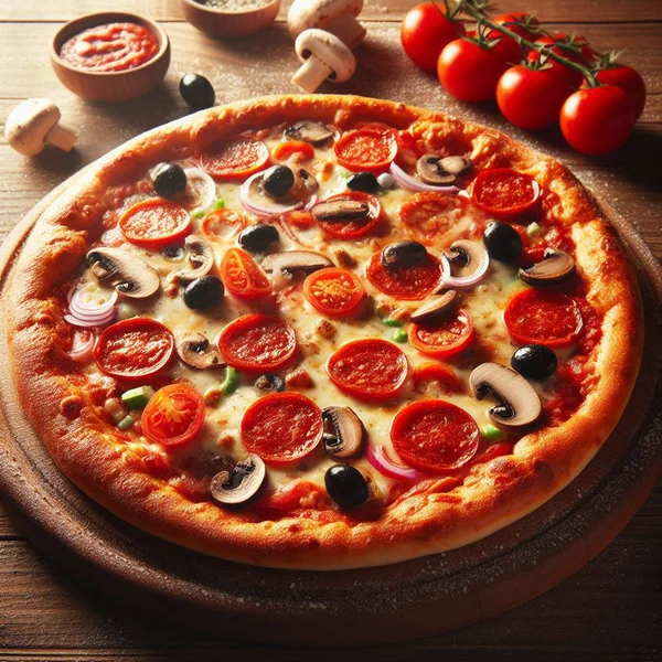 Ahşap masa, closeup lezzetli pizza