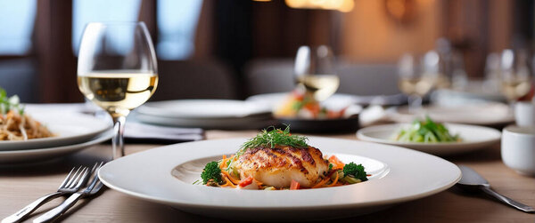 тарелка с вкусными морепродуктами на столе, крупным планом