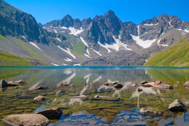 lake in the mountains of the caucasus.