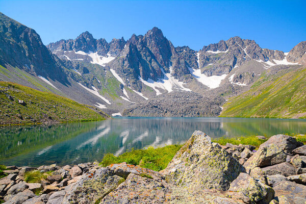 горное озеро с голубым небом