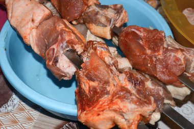 Barbekü için taze et. Izgara için domuz ve tavuk.