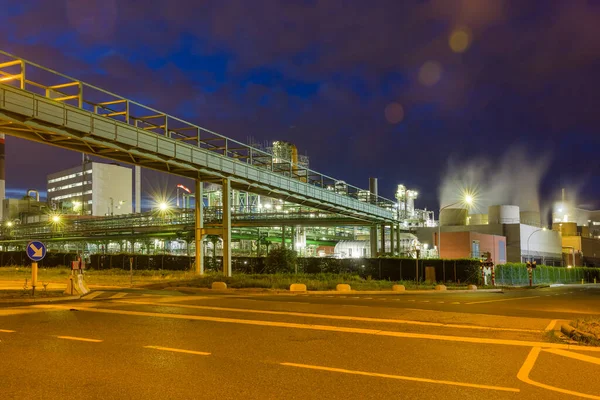 Night Time View Illuminated Heavy Industry Port Antwerp Belgium — Photo