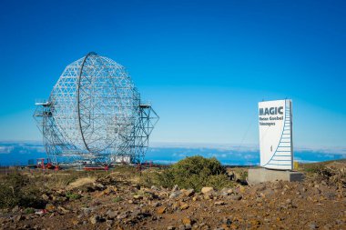 Roque de los Muchachos Observatory, La Palma, Canary Islands, Spain, January 13th 2025: View on Magic Florian Goebel Telescope on La Palma clipart