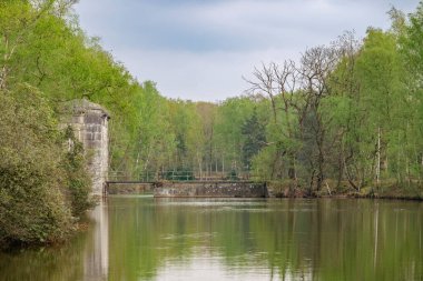 Antwerp tahkimatlarının bir parçası olan Kapellen Ertbrand Ormanı 'ndaki Ertbrand Kalesi' nin hendeğine bakın.