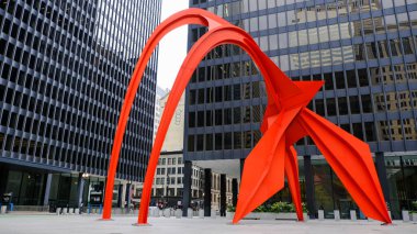 Flamingo is a sculpture in the Federal Plaza in front of the Kluczynski Federal Building in Chicago, Illinois, USA