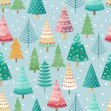 Cristmas ağaçları çocukça renkler vektörsüz desensiz yüzey tasarımı