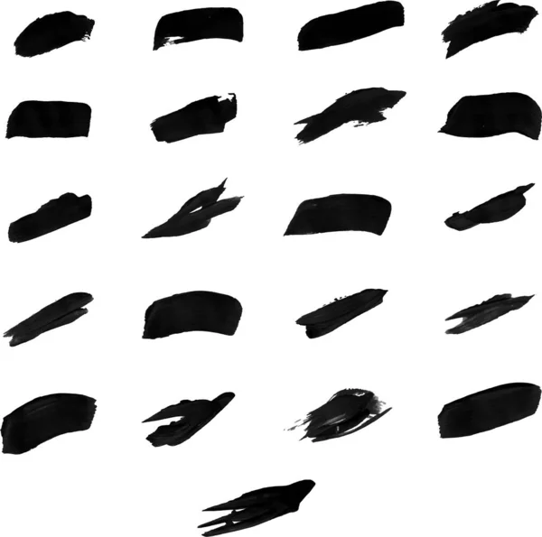 Resim Yapmak Için Fırçaları Ayarlayın Çizgileri Lekeleri Vuruşları Olan Siyah — Stok fotoğraf