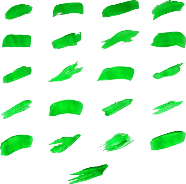 Resim Yapmak Için Fırçaları Ayarlayın Yeşil Set Çizgi Leke Vuruş — Stok fotoğraf