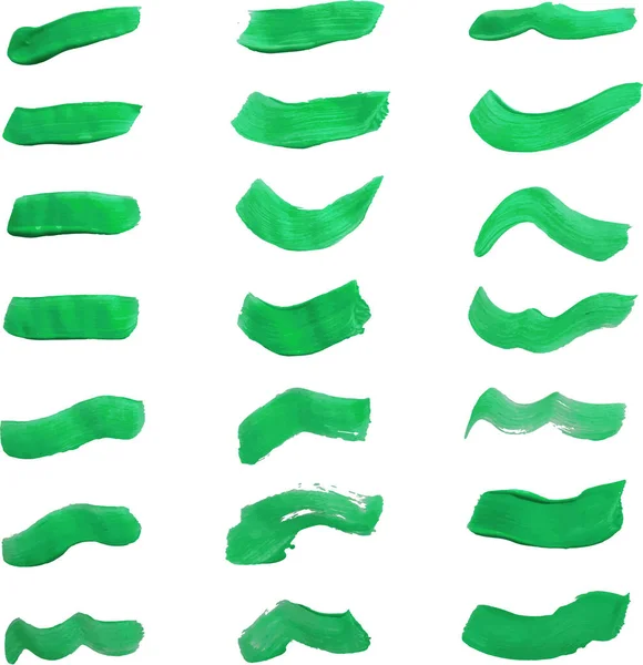 Resim Yapmak Için Fırçaları Ayarlayın Yeşil Set Çizgi Leke Vuruş — Stok fotoğraf