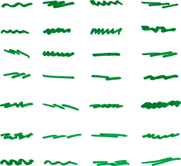 アートデザインのためのマーカーラインとスミアの抽象ベクトルセット 緑のストロークブラシ — ストック写真