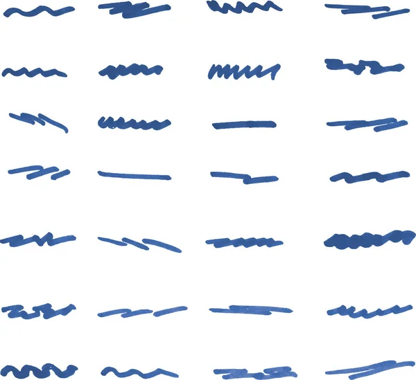 Abstrakcyjny Zestaw Linii Znaczników Rozmazów Projektowania Artystycznego Niebieski Filcowe Pociągnięcia — Zdjęcie stockowe
