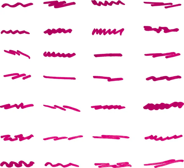 Abstrakcyjny Zestaw Linii Znaczników Rozmazów Projektowania Artystycznego Różowy Filcowe Pociągnięcia — Zdjęcie stockowe