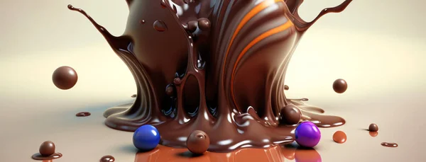 Beautiful abstract chocolate splash background. Chocolate background with fruit drops