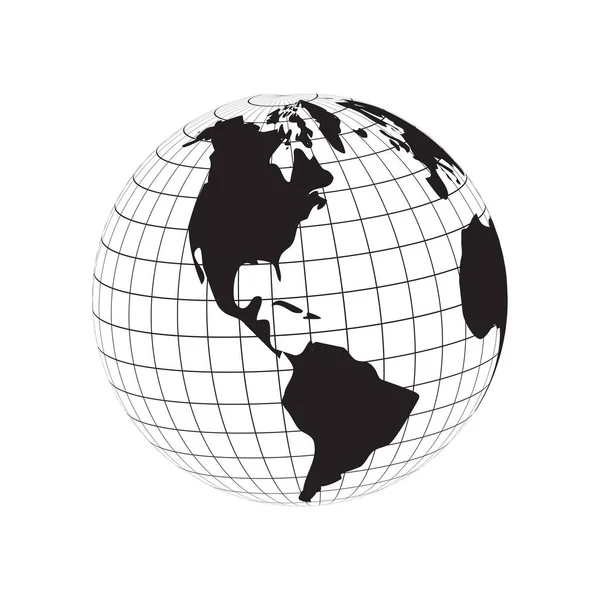 Globe Silhouette America Continent Map Earth Latitude Longitude Line Grid — Stock Vector