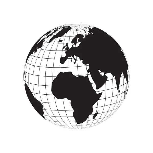 Globe Silhouette World Map Continents Europe Africa Earth Latitude Longitude — Stock Vector