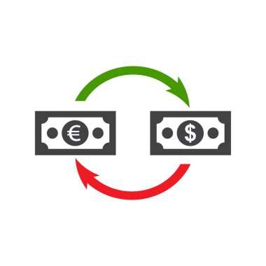 Dolar ve avro para birimi döviz sembolü dairesel ok ile