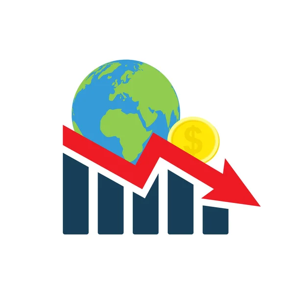 Crise Économique Mondiale Crise Financière Mondiale Vers Bas Symbole Flèche — Image vectorielle