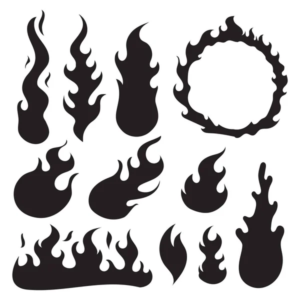 Feuer Vektor Verschiedene Formen Des Feuers Set Isoliert Weißen Hintergrund — Stockvektor