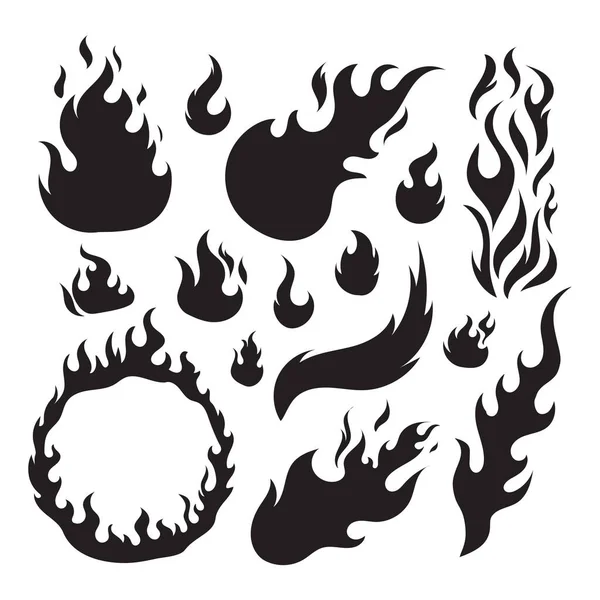 Feuer Flammen Silhouetten Vektor Illustration Set — Stockvektor