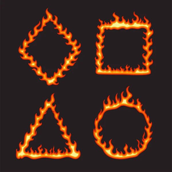 Cadre Flammes Forme Triangle Carré Cercle Isolé Fond Sombre — Image vectorielle