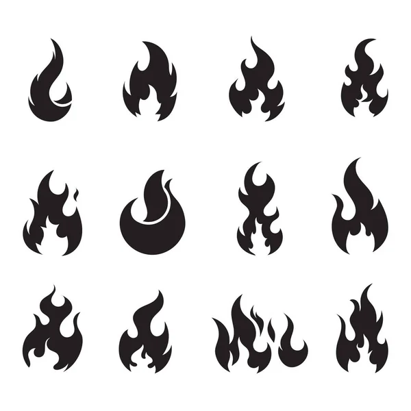 Feuer Flammen Silhouetten Vektor Design Kollektion Isoliert Weißen Hintergrund — Stockvektor