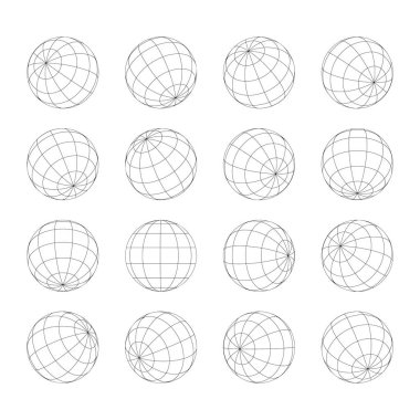 Küre ızgara küreleri, dünya enlemi ve boylam çizgisi kılavuz simgesi seti
