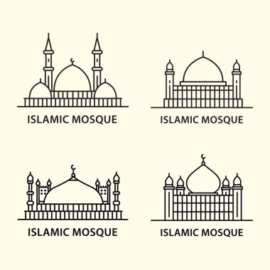 mosque collection simple line art style design isolated white background