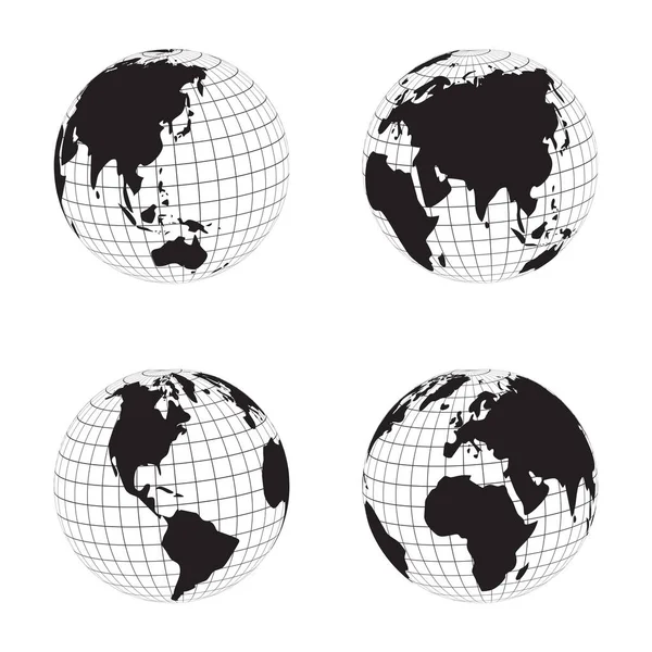 Collection Globe Silhouettes Continent Maps Longitude — Stock Vector