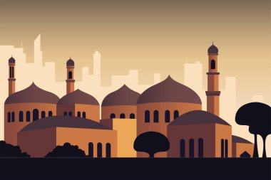 düz tasarım konsept vektör illüstrasyonlu orta doğu tarzı kubbeli konut