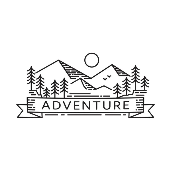 Monoline Mountain Logo Design Konzept Linie Kunst Abenteuer Vektor Illustration — Stockvektor