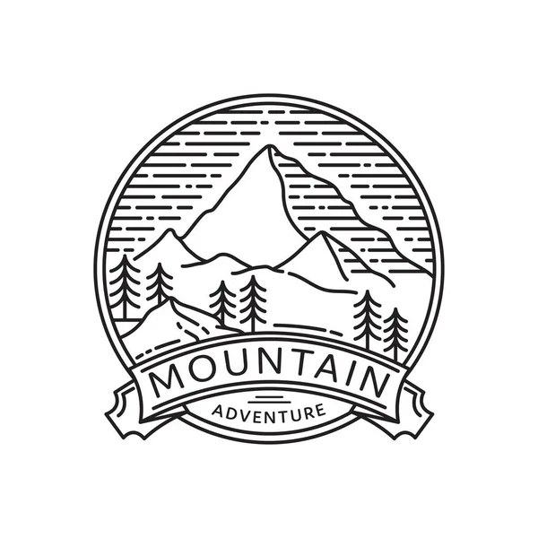 Monoline Montagne Logo Conception Concept Ligne Art Aventure Vectoriel Illustration — Image vectorielle