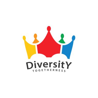 Taç konseptli çeşitlilik logosu tasarımı. vektör illüstrasyonu
