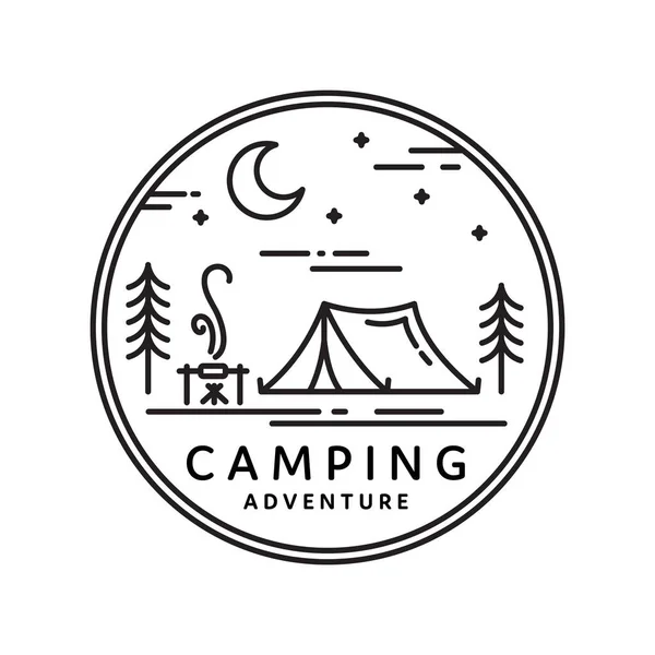 Camping Logo Simple Line Art Design Wild Nature Adventure Vector — Stock Vector