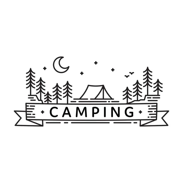 Camping Logo Simple Line Art Design Wild Nature Adventure Vector — Stock Vector