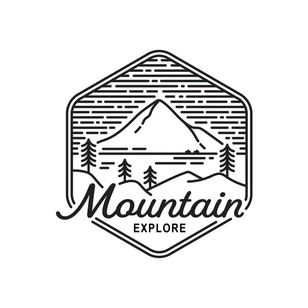 Montanha Logotipo Simples Criativo Linha Arte Estilo Colina Com Hexágono — Vetor de Stock