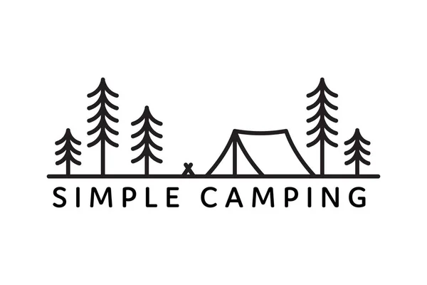 キャンプロゴシンプルなラインアートデザイン野生の自然冒険ベクトルイラスト — ストックベクタ