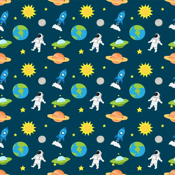 Niedlichen Astronauten Raum Nahtlose Muster Vektor Weltraum Illustration Nahtloses Muster — Stockvektor