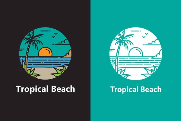 Logo Plage Tropicale Avec Palmier Coucher Soleil Emblème Design Île — Image vectorielle