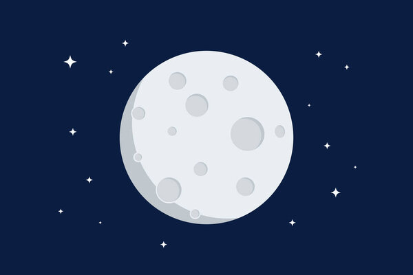 Full moon with craters and stars flat design vector illustration
