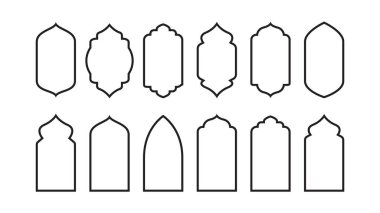İslami pencere ve kemerlerin, cami kubbelerinin ve fenerlerin ana hatlarının derlenmesi