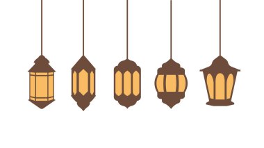 Sallanan fener koleksiyonu, düz stil tasarımı mutlu ramazan fener dekorasyonu