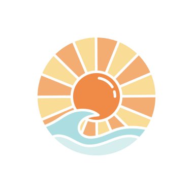 Günbatımı tasarımı, güneş arka planda dalgalarla çemberin merkezindedir.