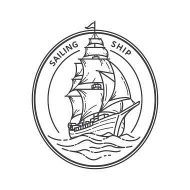 Siyah beyaz çizgili yelkenli gemi logosu beyaz arkaplanda izole edilmiş.
