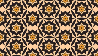 Siyah ve turuncu yıldızlı soyut fayans geometrik dikişsiz desen