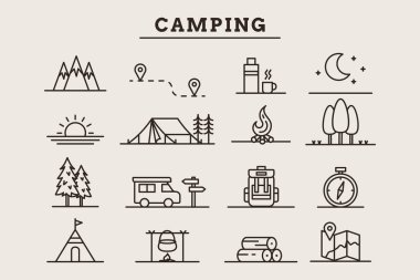 Kamp hattı simgeleri monolin biçimi tasarımı