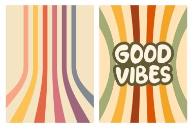 Çizgili desenli retro-esinlenmiş grafik tasarımı ve stilize bir yazı tipinde 