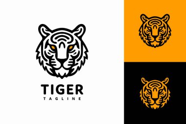 Line art tiger head logo design with thick black lines and orange eyes, showcasing its strength and ferocity clipart