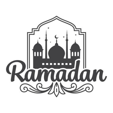 Hilal ay ve yıldızlı bir camiyi tasvir eden biçimlendirilmiş grafik tasarımı Ramazan 'ı simgeliyor..