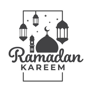 Bir minimalist tasarım, cami silueti, fenerler ve yıldızların yer aldığı Ramazan Kareem 'i kutluyor..